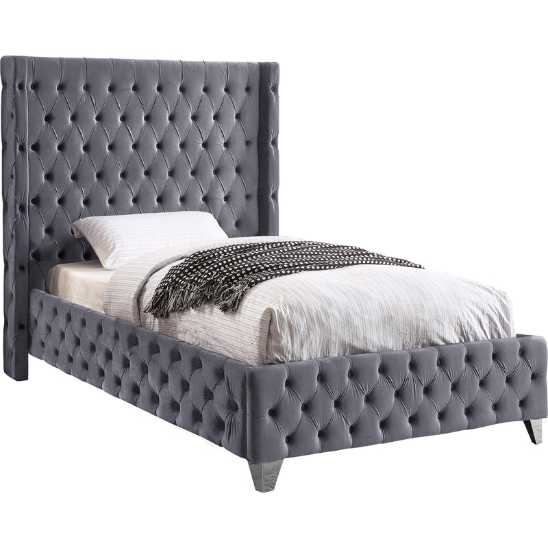 Meridian Savan Grey Velvet Twin Bed IMAGE 2