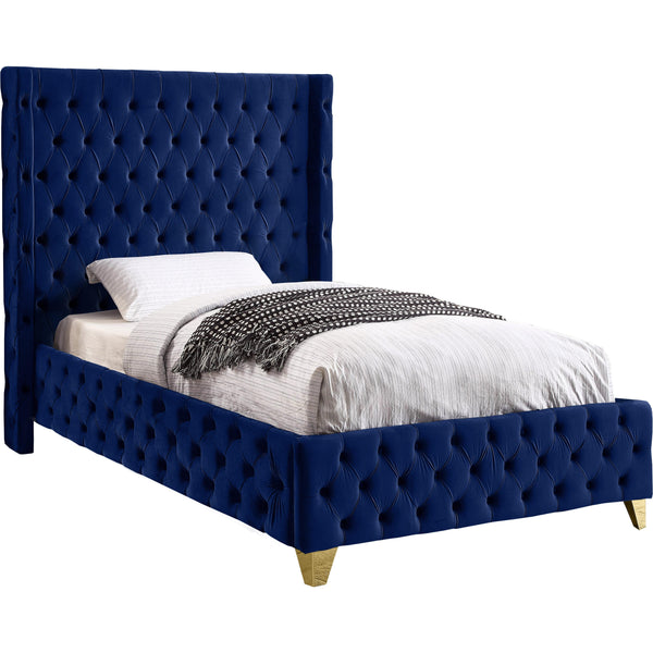 Meridian Savan Navy Velvet Twin Bed IMAGE 1