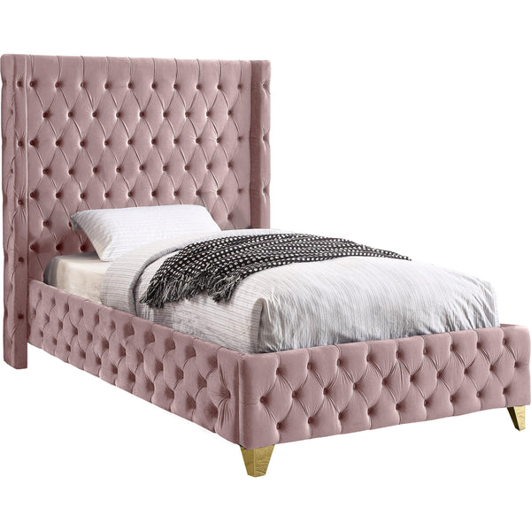 Meridian Savan Pink Velvet Twin Bed IMAGE 1