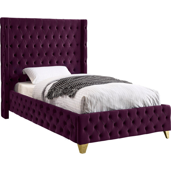 Meridian Savan Purple Velvet Twin Bed IMAGE 1