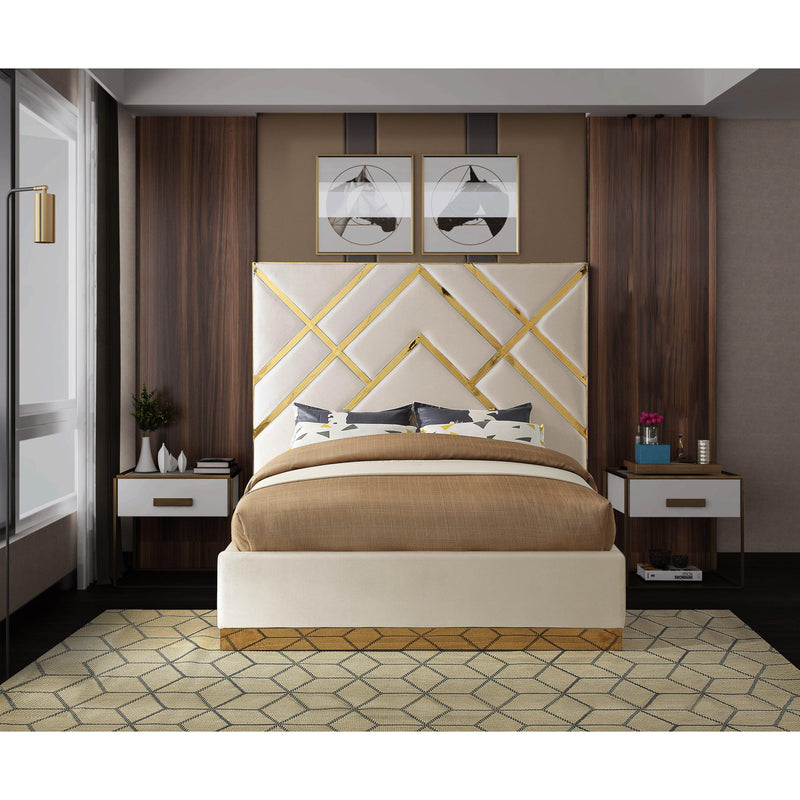 Meridian Vector Cream Velvet Queen Bed IMAGE 4