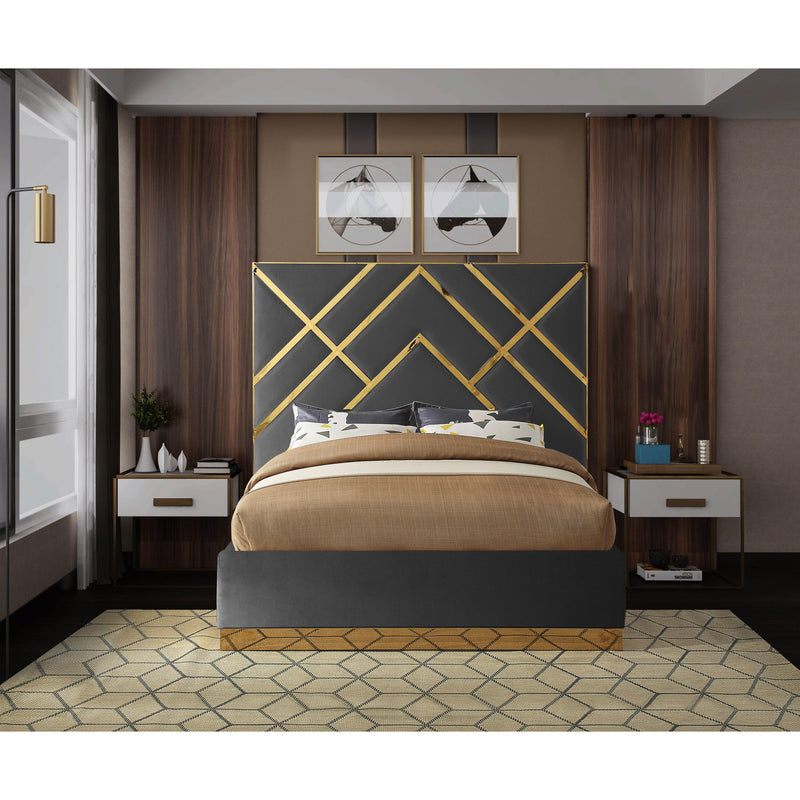 Meridian Vector Grey Velvet Queen Bed IMAGE 4