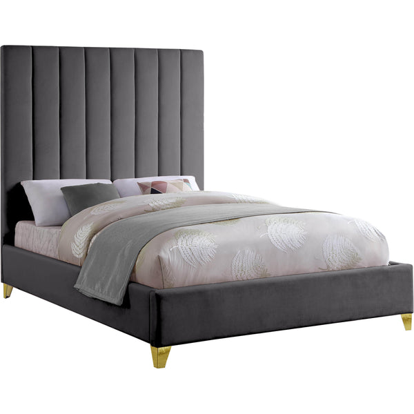 Meridian Via Grey Velvet Full Bed IMAGE 1