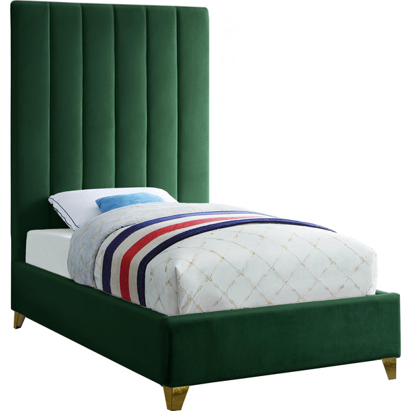 Meridian Via Green Velvet Twin Bed IMAGE 1