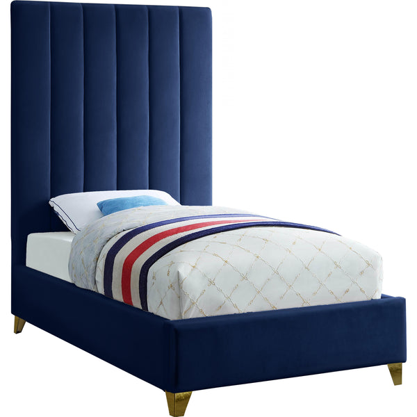 Meridian Via Navy Velvet Twin Bed IMAGE 1