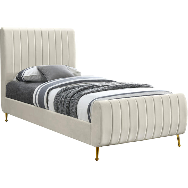 Meridian Zara Cream Velvet Twin Bed (3 Boxes) IMAGE 1