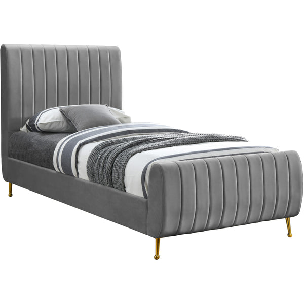 Meridian Zara Grey Velvet Twin Bed (3 Boxes) IMAGE 1