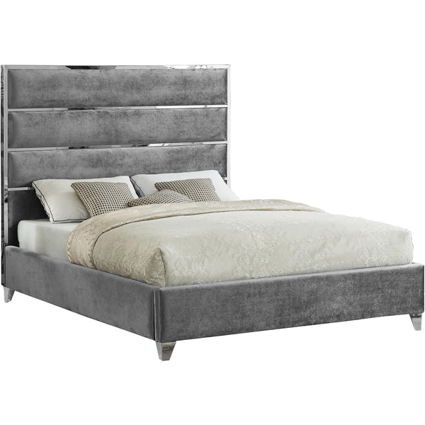 Meridian Zuma Grey Velvet Full Bed IMAGE 1