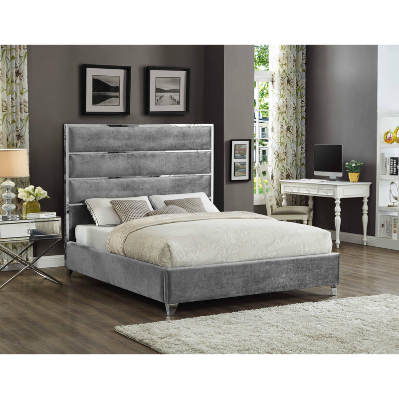 Meridian Zuma Grey Velvet King Bed IMAGE 3