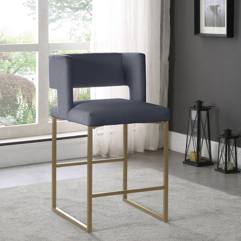 Meridian Caleb Grey Velvet Counter Stool IMAGE 5