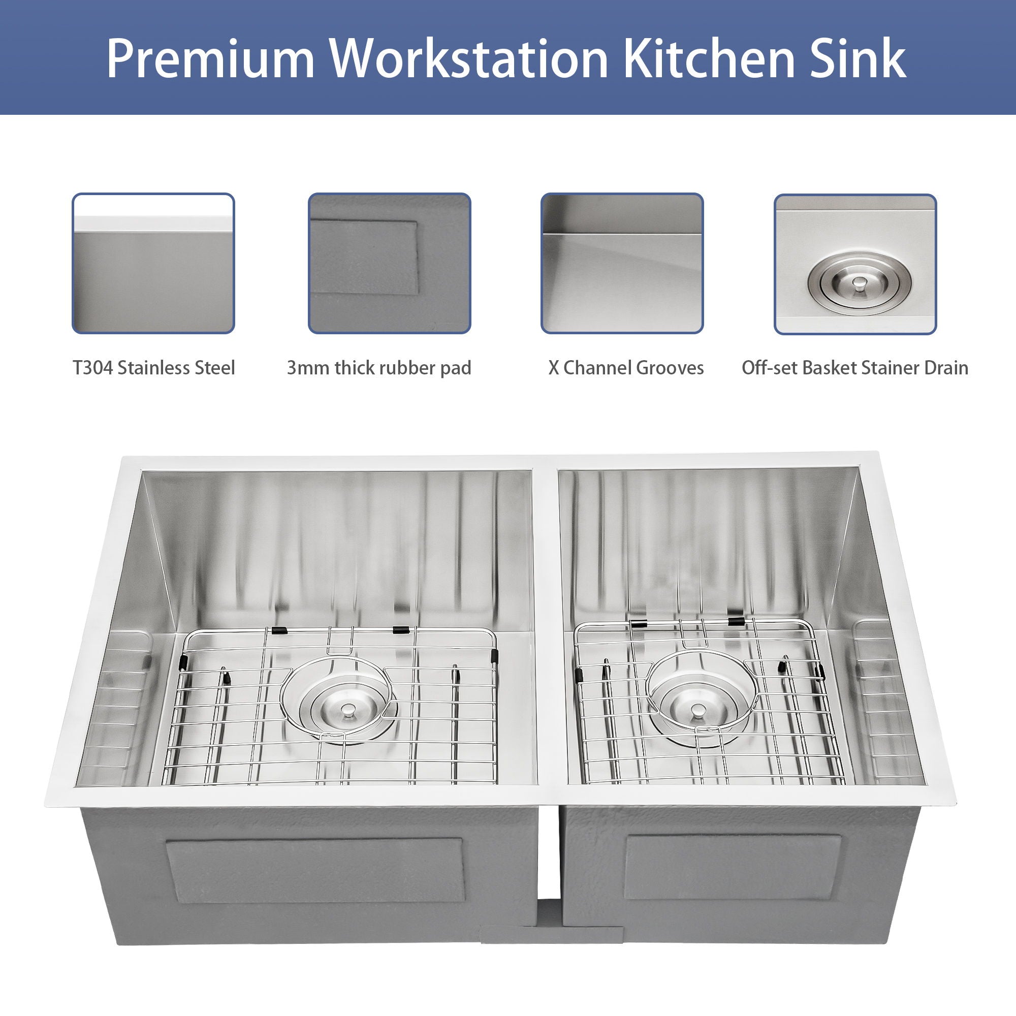 Modern Double Bowl Undermount Sink Design With 10" Deep Basins