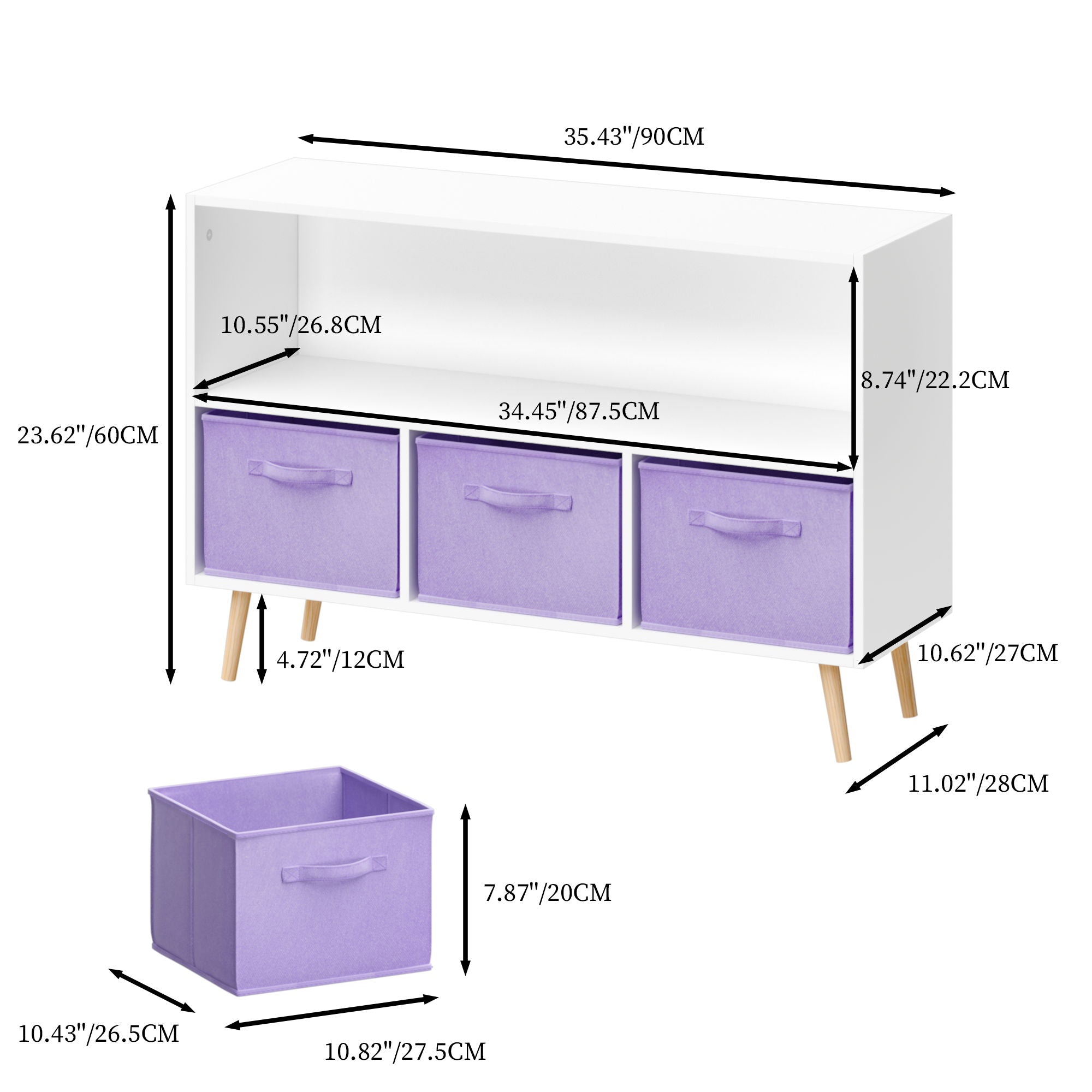 Bookcase With Collapsible Drawers, Book Display Organizer