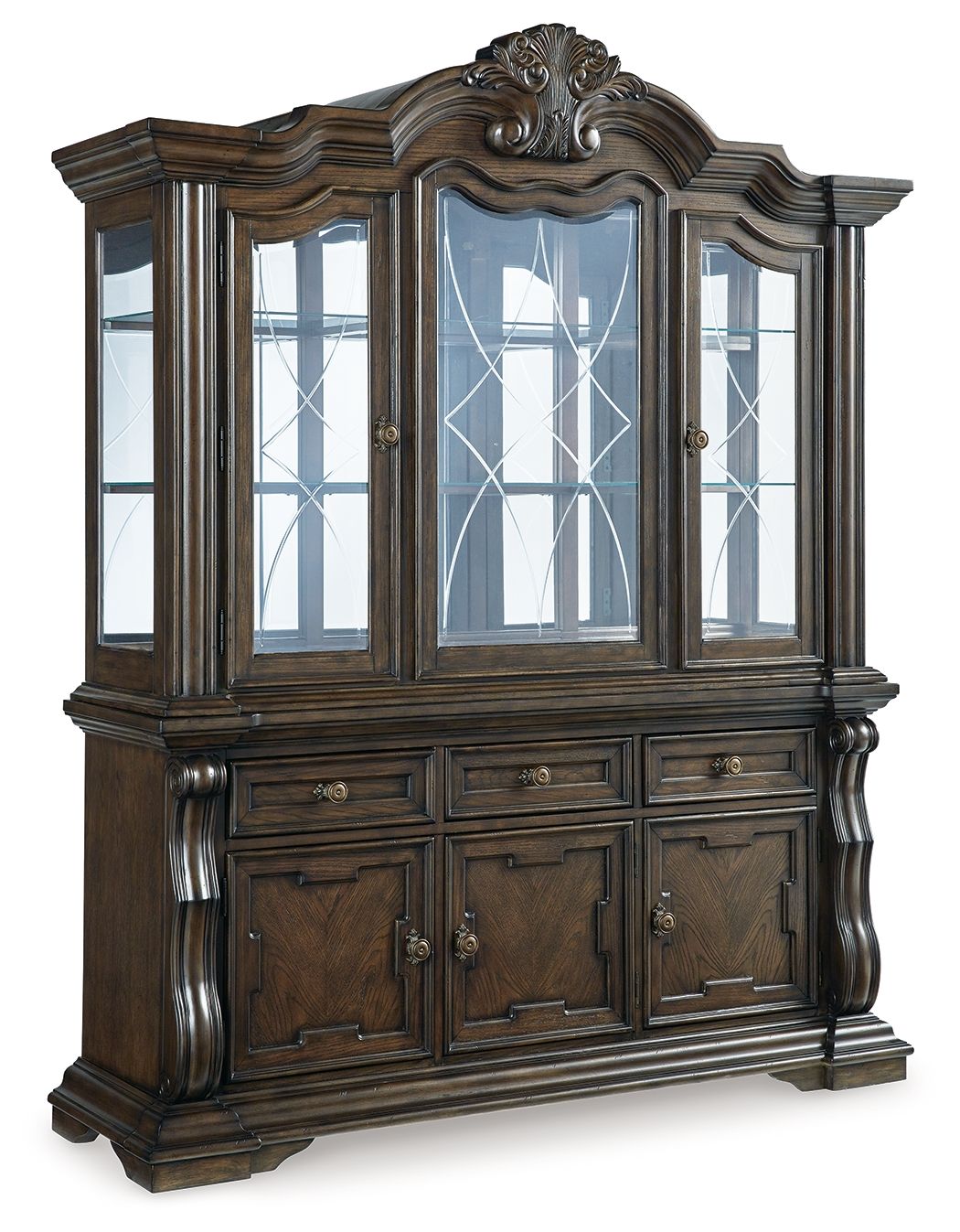 Maylee - 11 Pc. - Dining Extension Table, 4 Side Chairs, 2 Arm Chairs, Storage Bench, Buffet And Hutch - Dark Brown