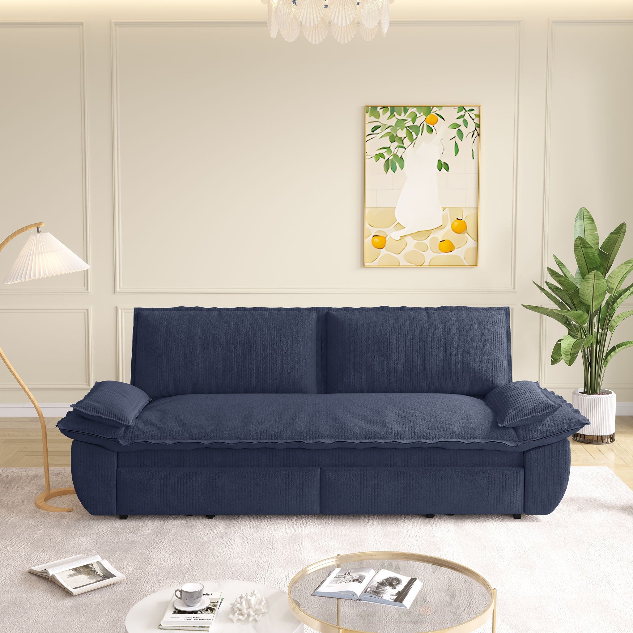 Queen Pull Out Sofa Bed, Convertible 3 In 1, Multi Functional - Blue