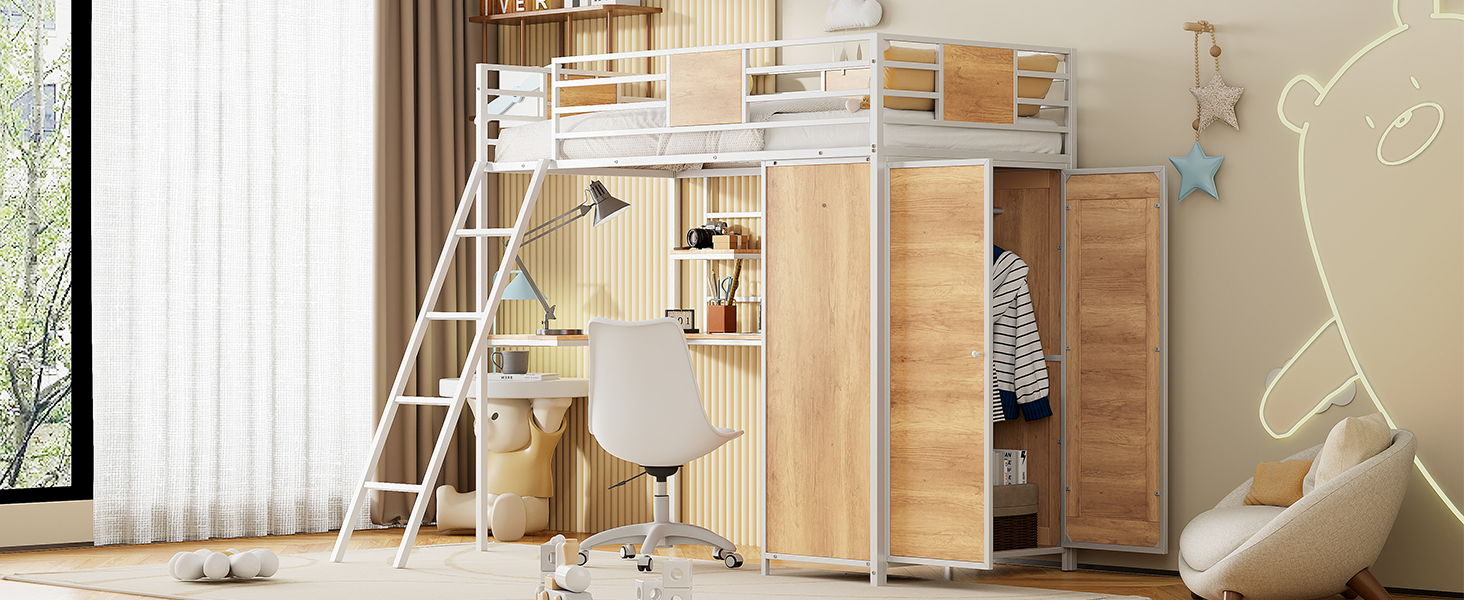 Loft Bed With L Shape Desk And Wardrobe