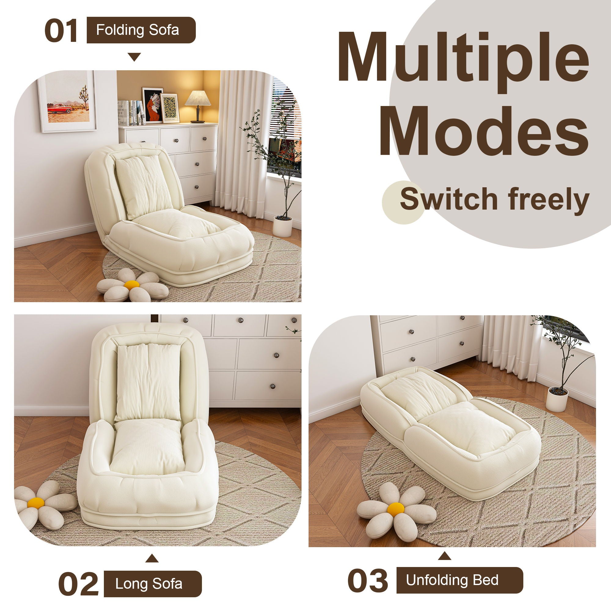 Upholstered Foldable Lazy Sofa Bed For Adults And Pets