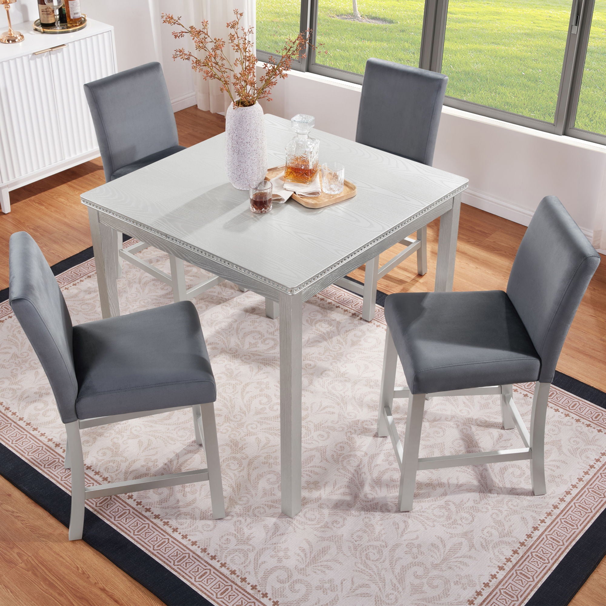 5 Pieces Counter Height Table Set, Kitchen Table With Square Table And 4 Upholstered Chairs