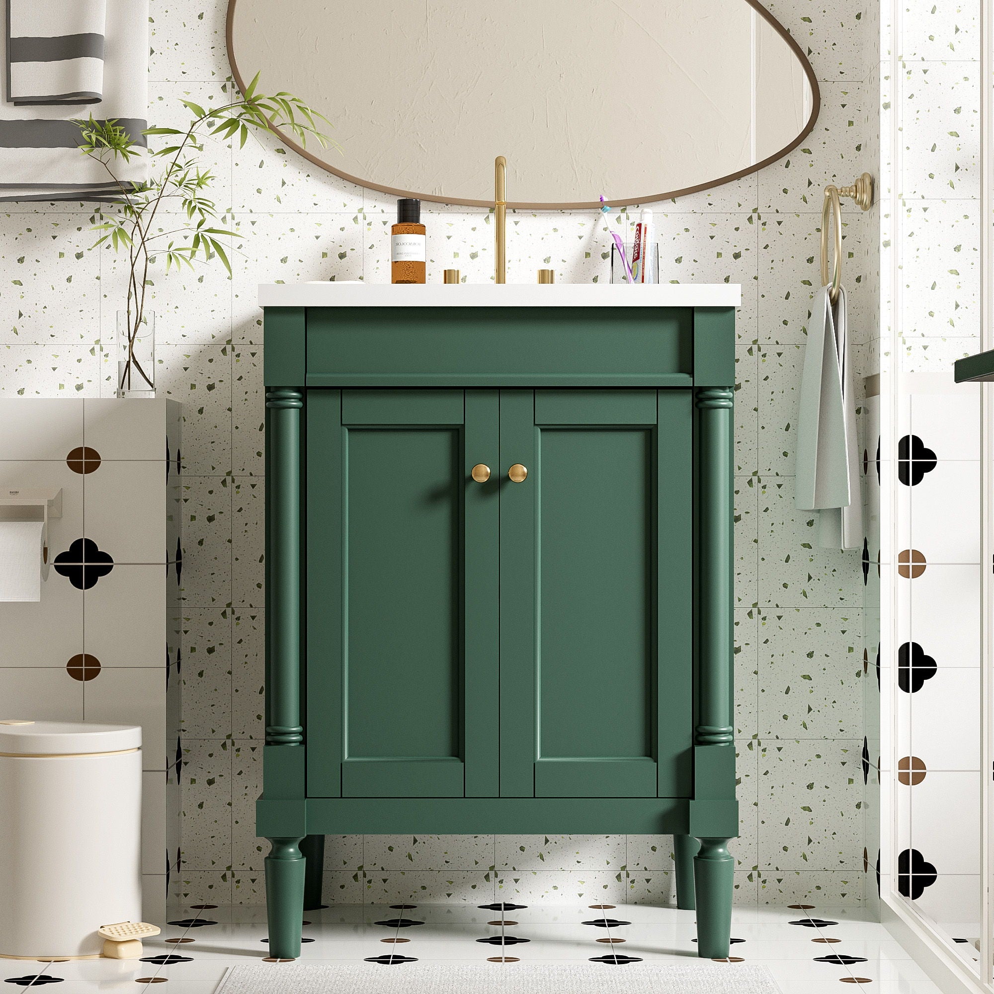 Bathroom Vanity With Top Sink, 2 Tier Storage Cabinet