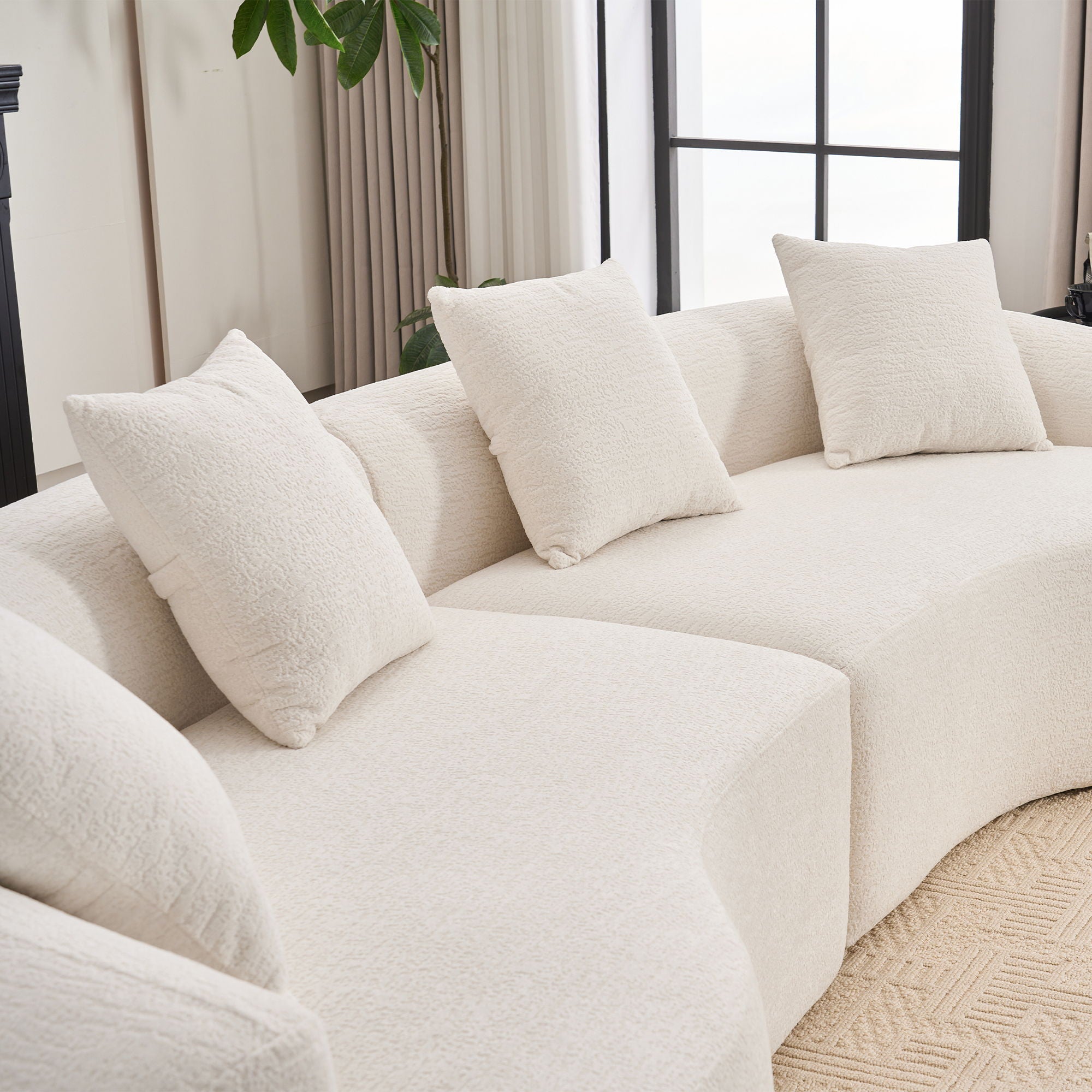 4 Seater Sofa With Fabric, 30D, 60 Hardness Full Sponge, 4 Pillow For Living Room, Home Furniture Sleeper Sectional Sofa For Apartment