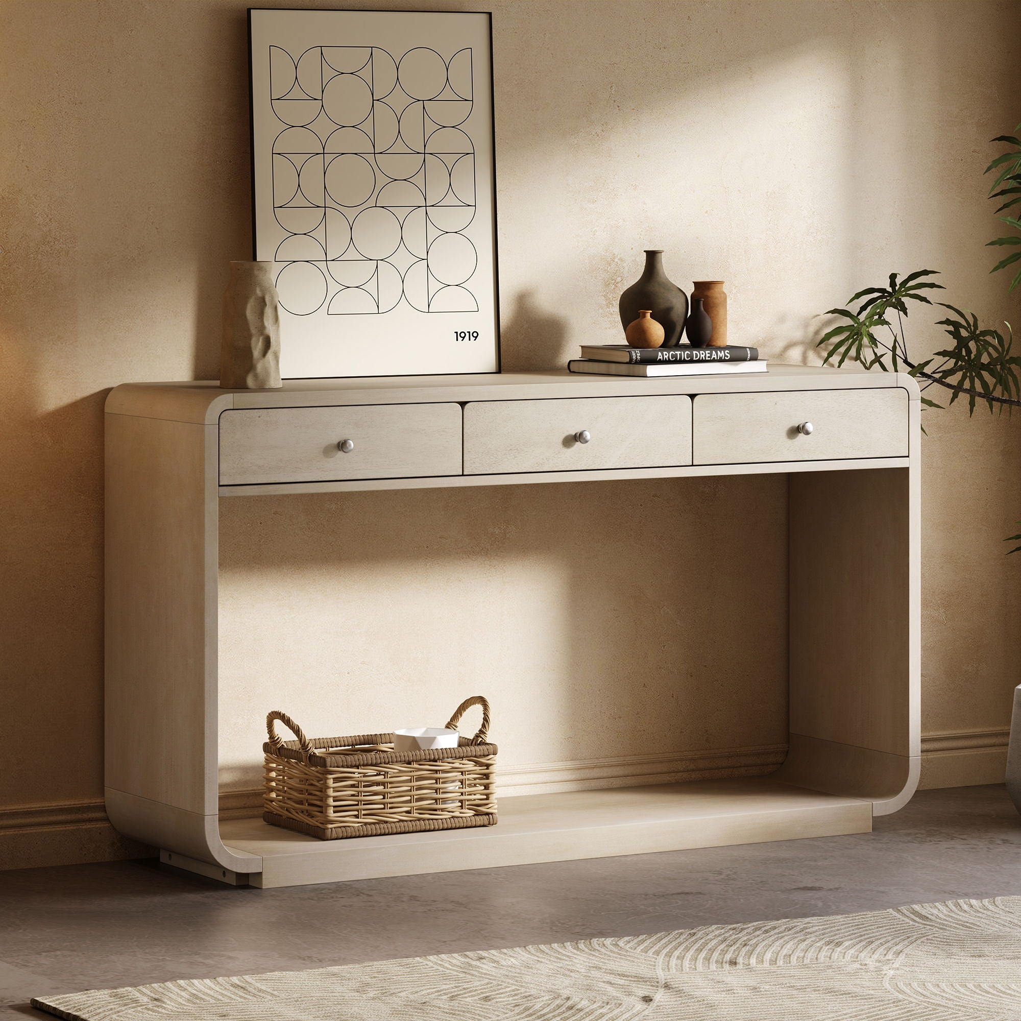 onsole Table With 3 Drawers And Display Shelf