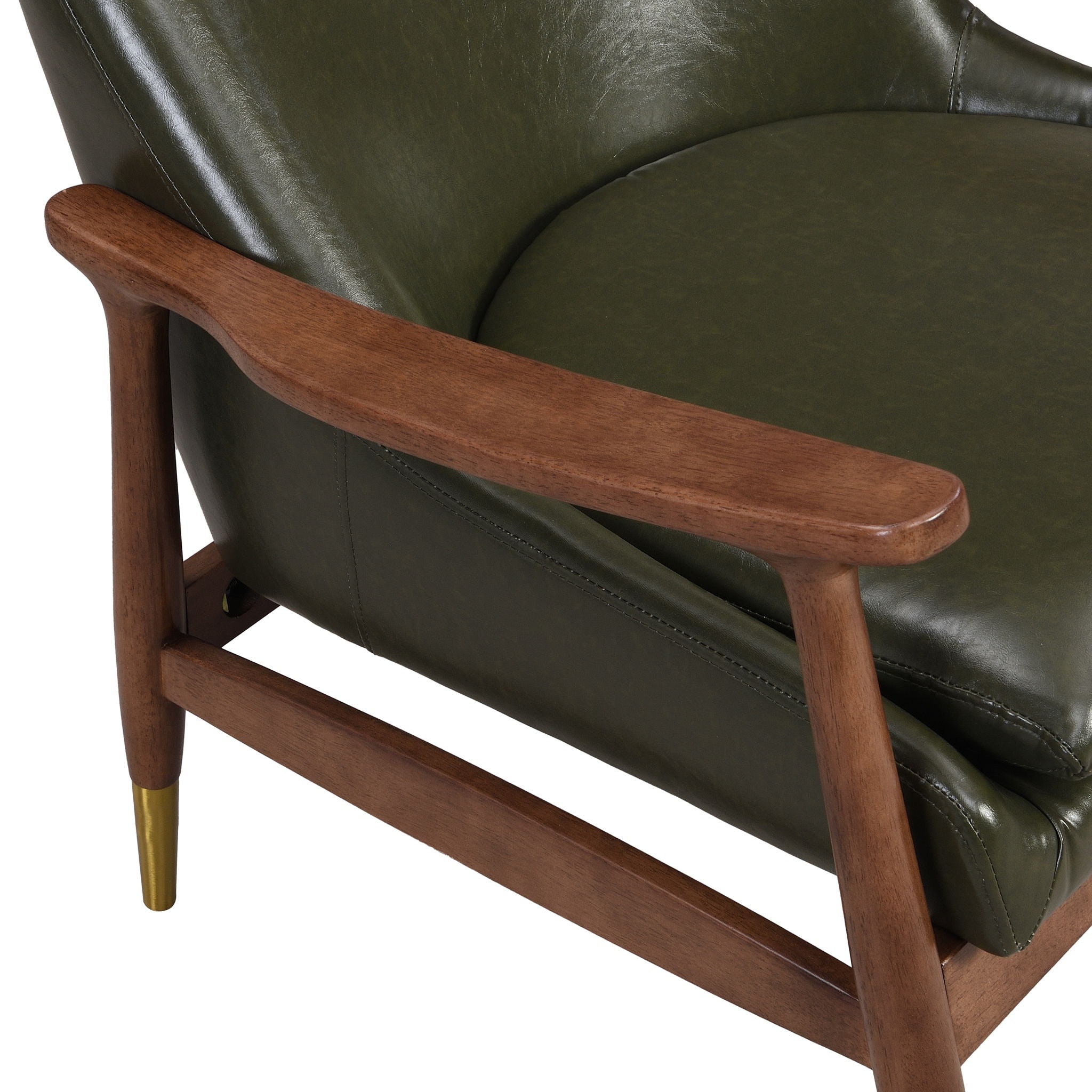 Mid - Century Accent Chair With Cushioned Seat, Brass Tipped Legs