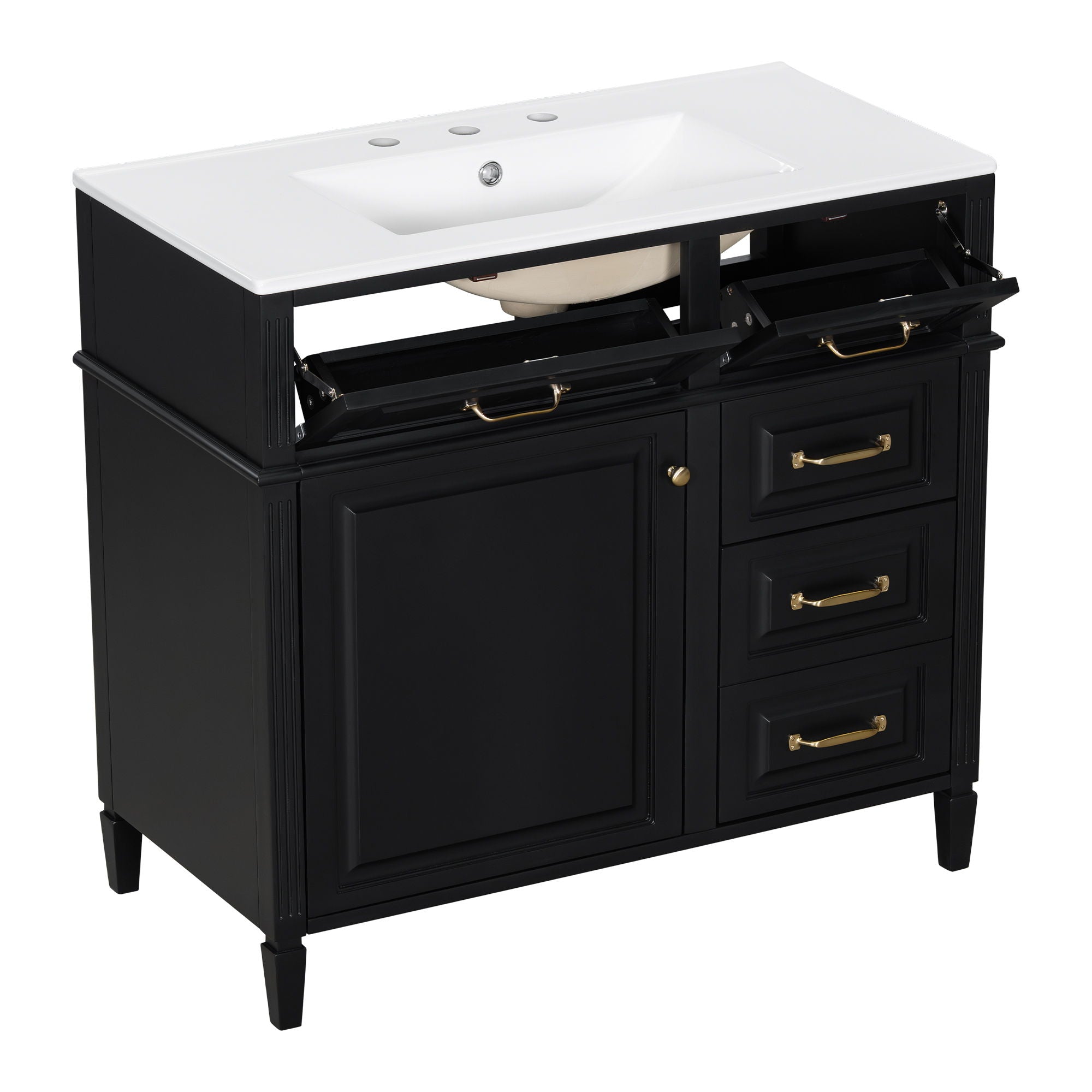 Modern Bathroom Vanity With Sink Top, Flip Drawer Design