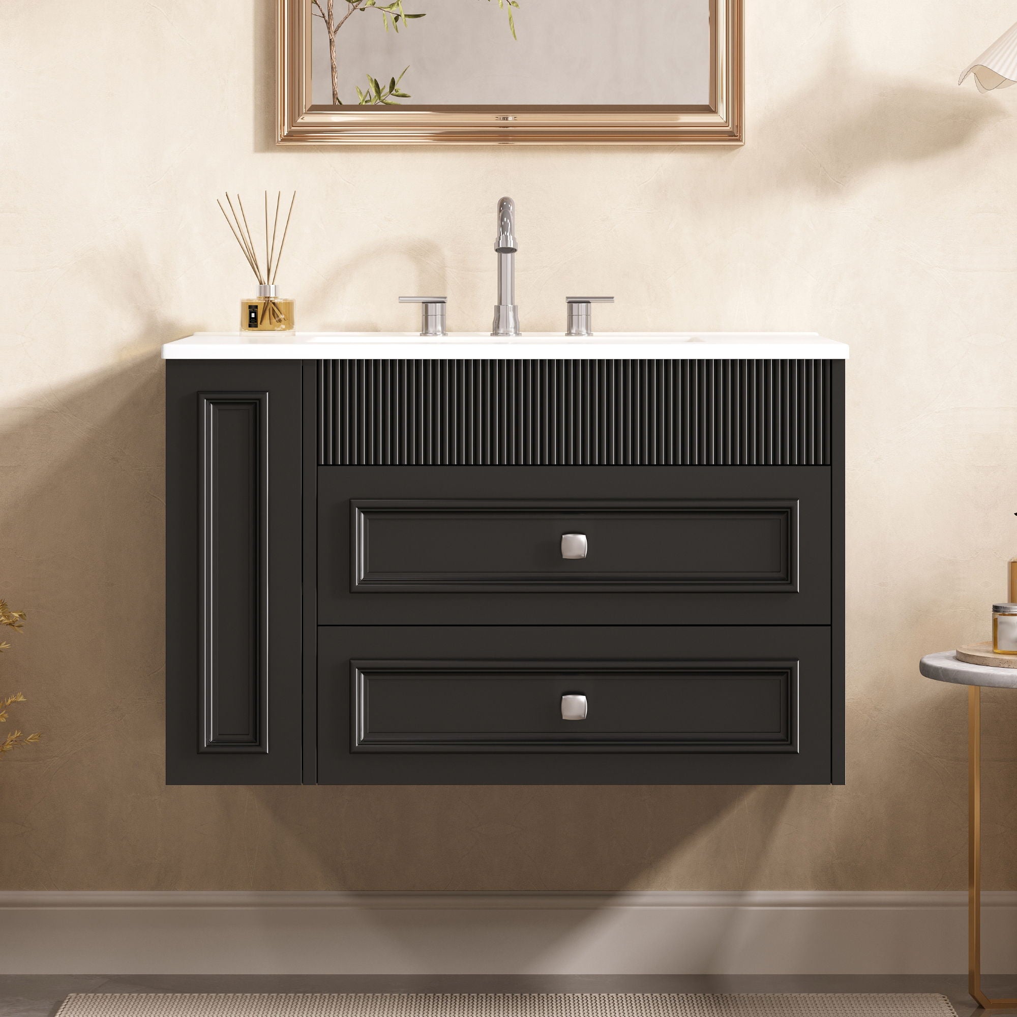 Wall Mounted Bathroom Vanity With 2 Drawers, Sink, Floating Storage Unit