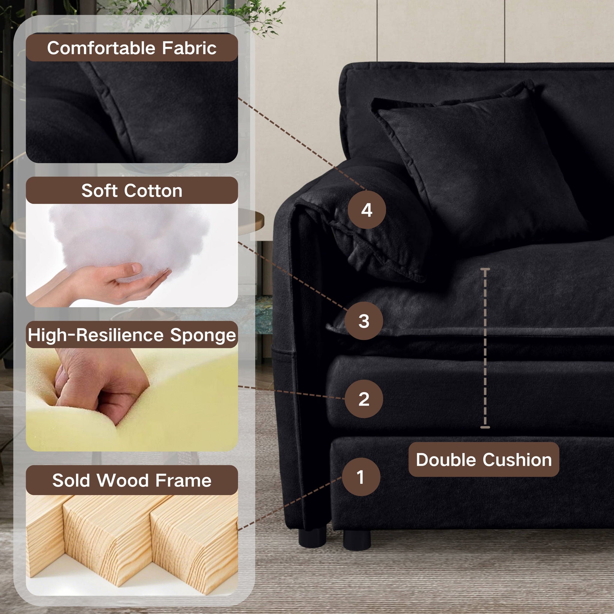 Modern Oversized Loveseat Sofa With Deep Seat And Diy Combination