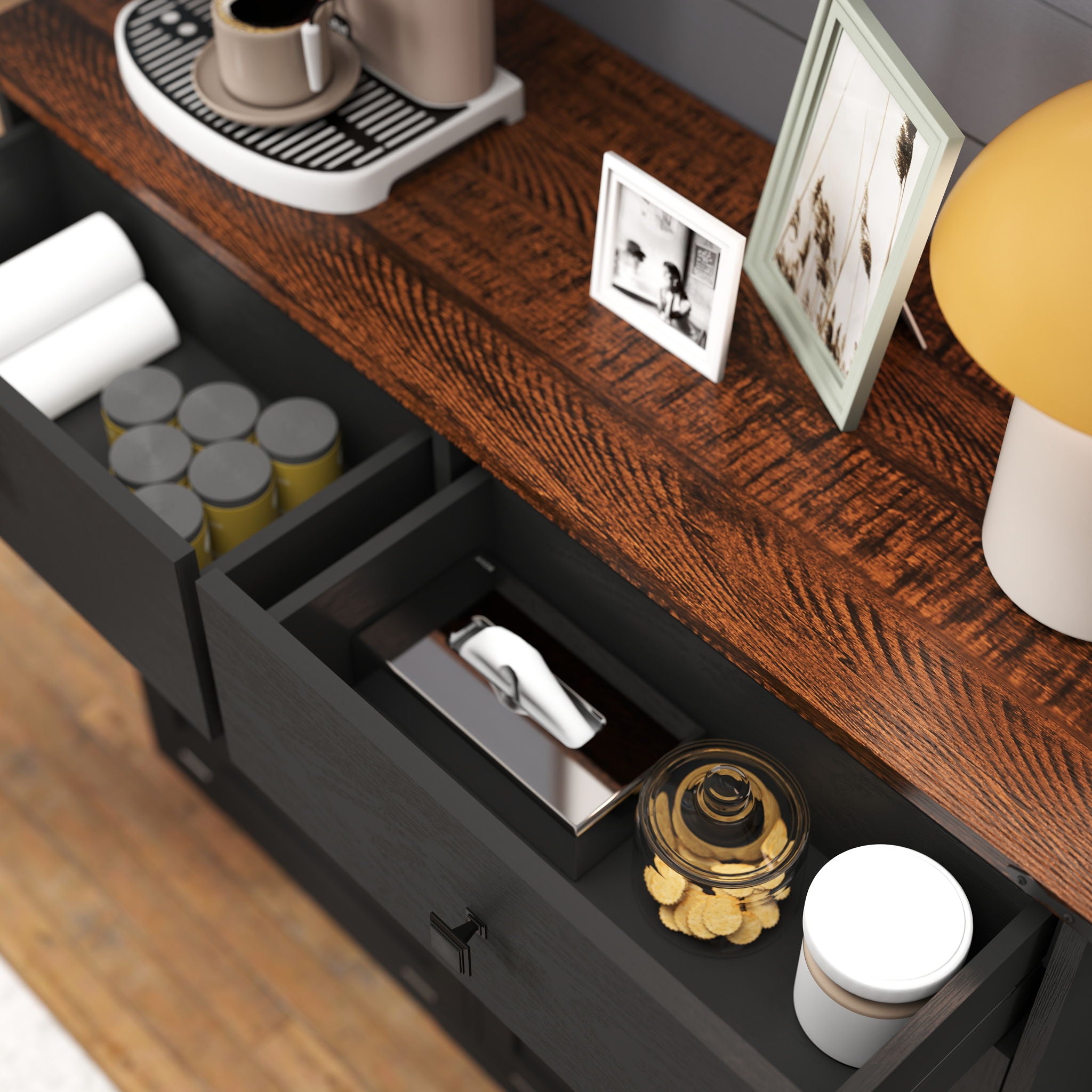 Double Tilt Out Trash Cabinet With Hideaway Drawer And Barn Door Style