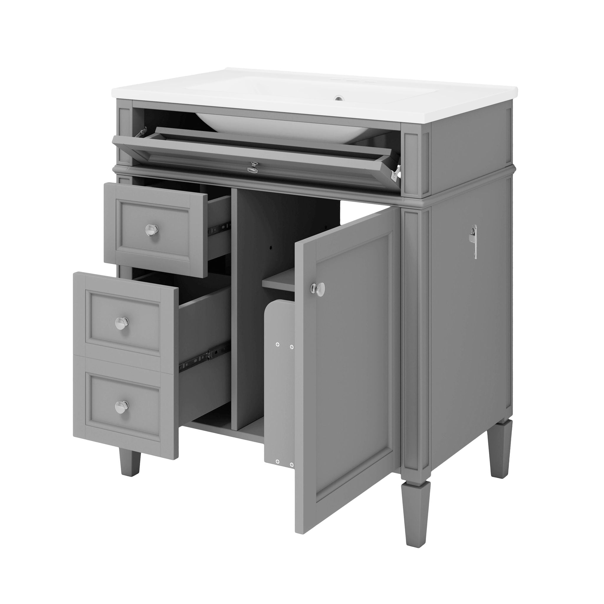 Bathroom Vanity With Top Sink, Storage Cabinet With 2 Drawers, Tip Out Drawer