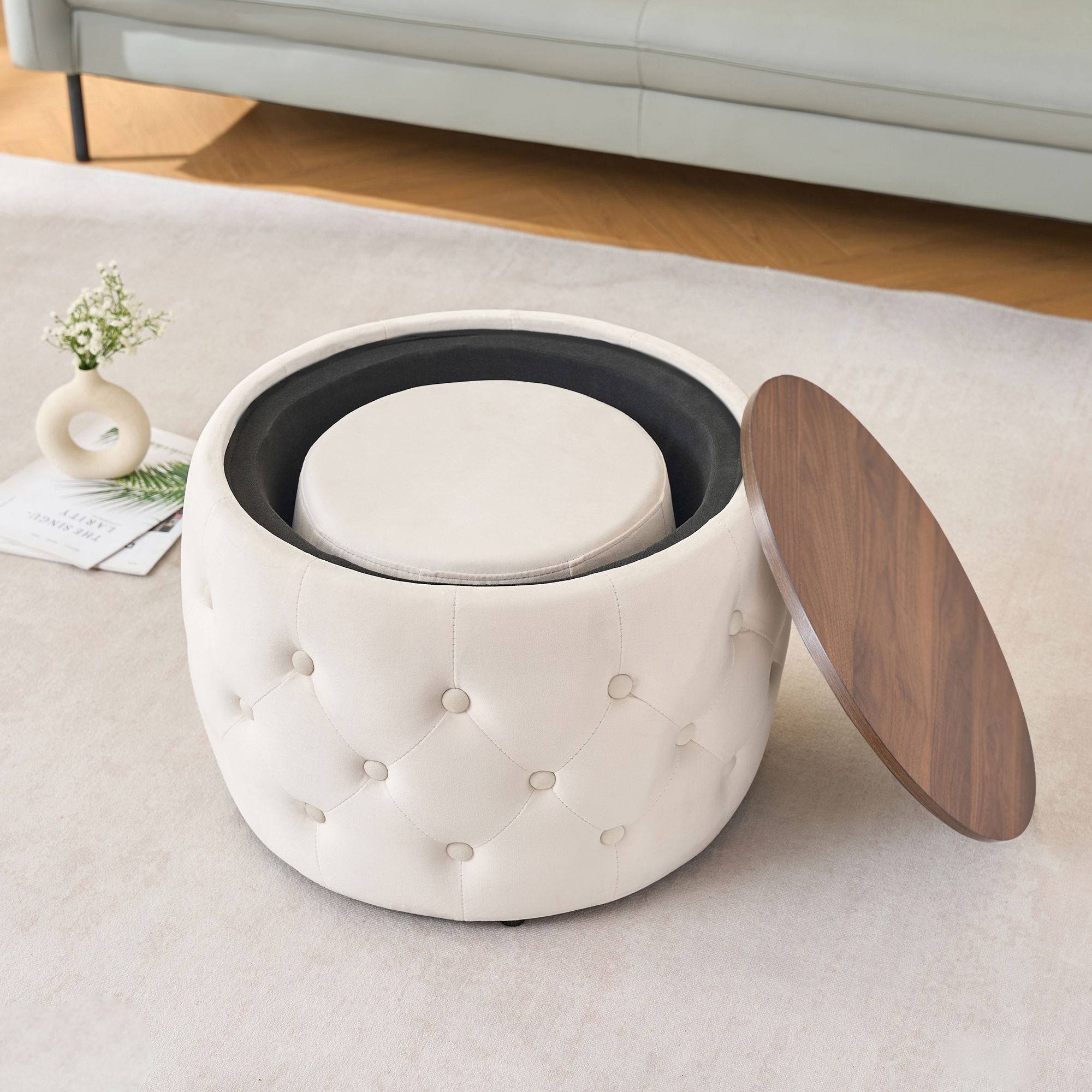 Nesting Ottomans 2 Piece With Tray, 4 In 1 Function
