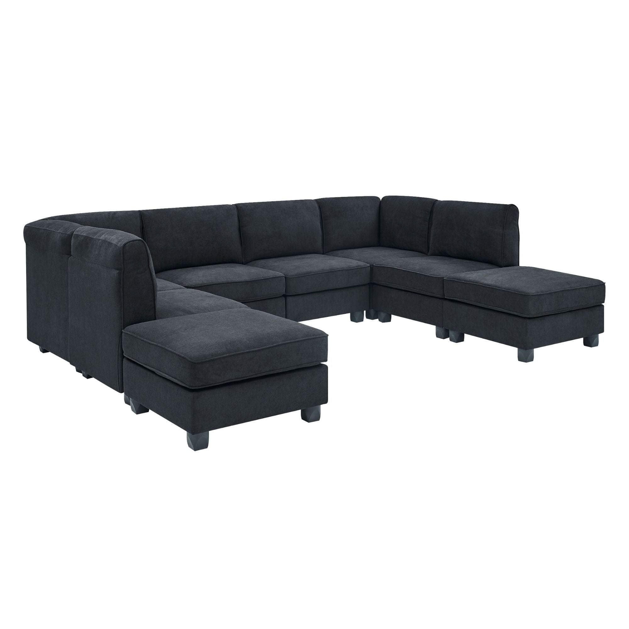 Upholstered Modular Sectional, Customizable Layout, Removable Cushions - Black