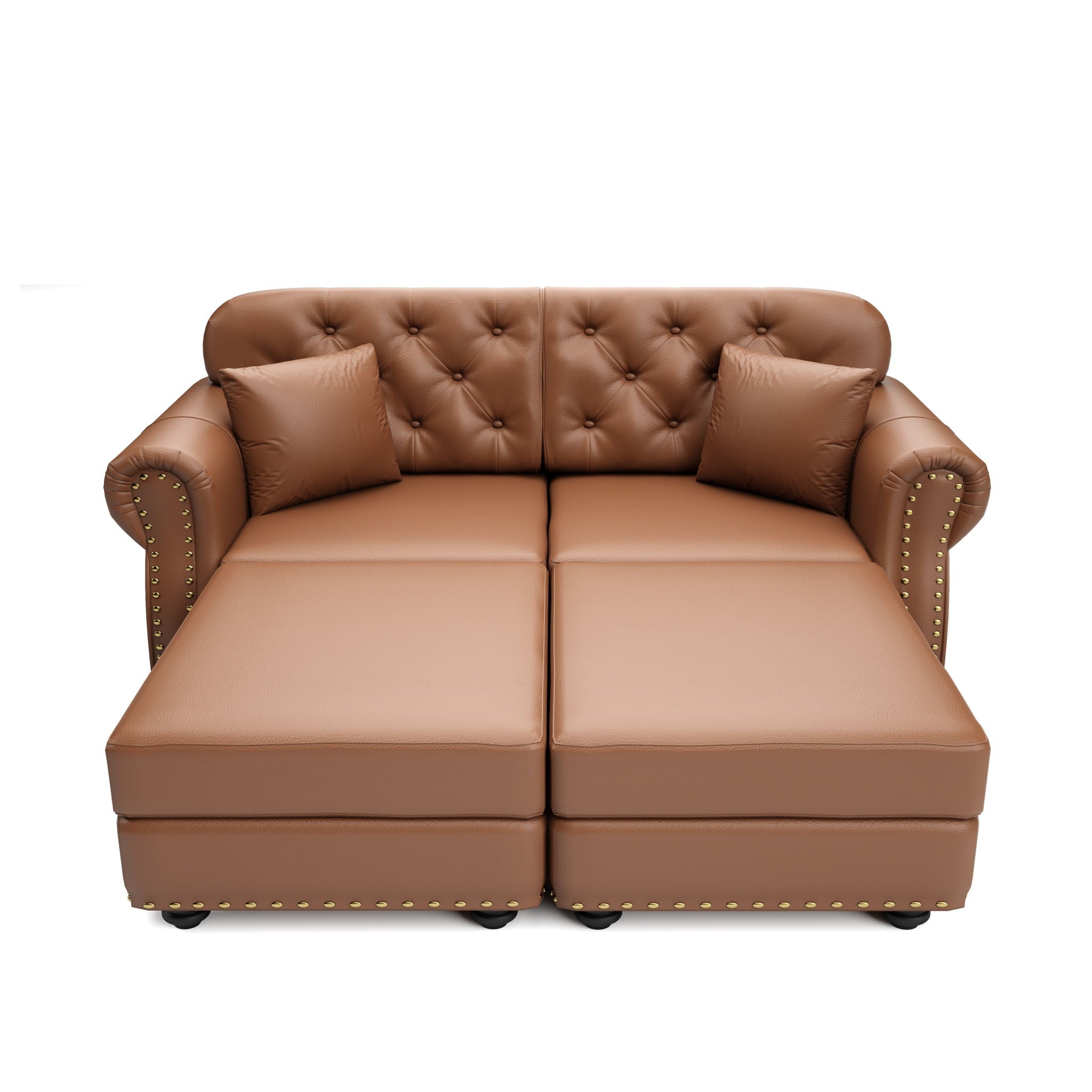Upholstered Sofa With Nailhead Trim, Rolled Armrests With Ottoman