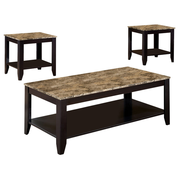 Flores  Faux Marble Top Coffee Table Set Cappuccino