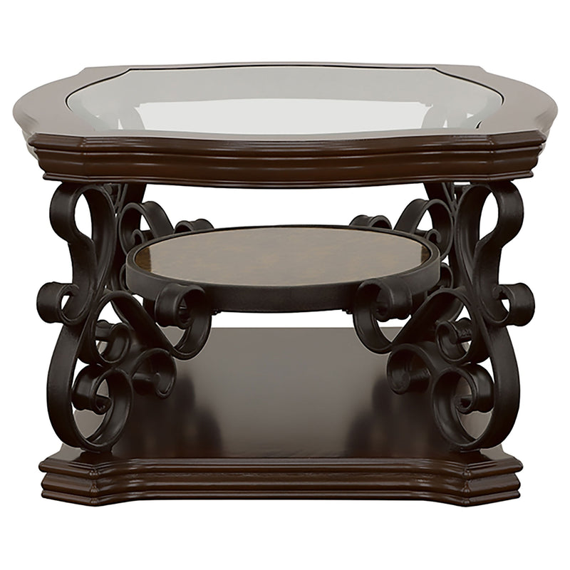 Laney  Glass Top Coffee and End Table Set Dark Merlot