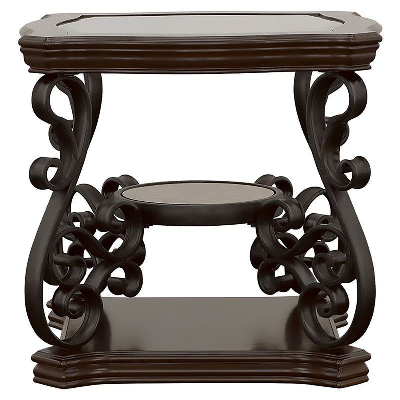 Laney  Glass Top Coffee and End Table Set Dark Merlot