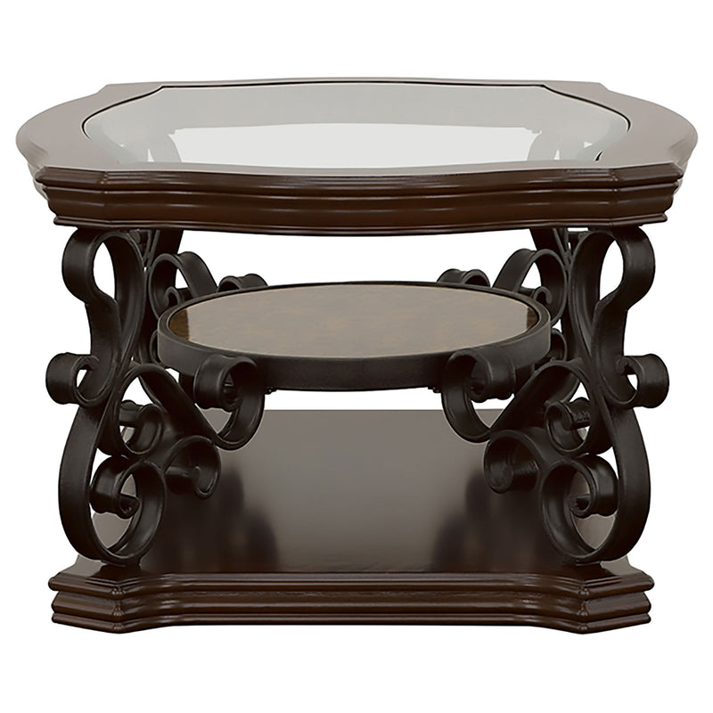 Laney  Glass Top Coffee and End Table Set Dark Merlot