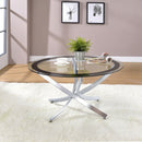 Brooke Round Glass Top Coffee Table Metal Base Brass