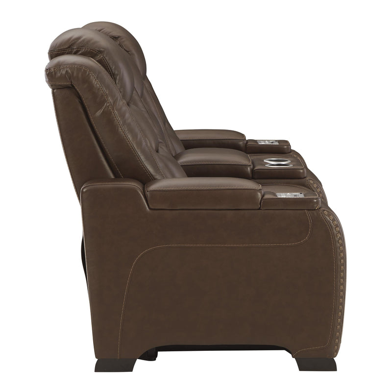 Signature Design by Ashley The Man-Den Power Reclining Leather Match Loveseat with Console U8530618 IMAGE 3