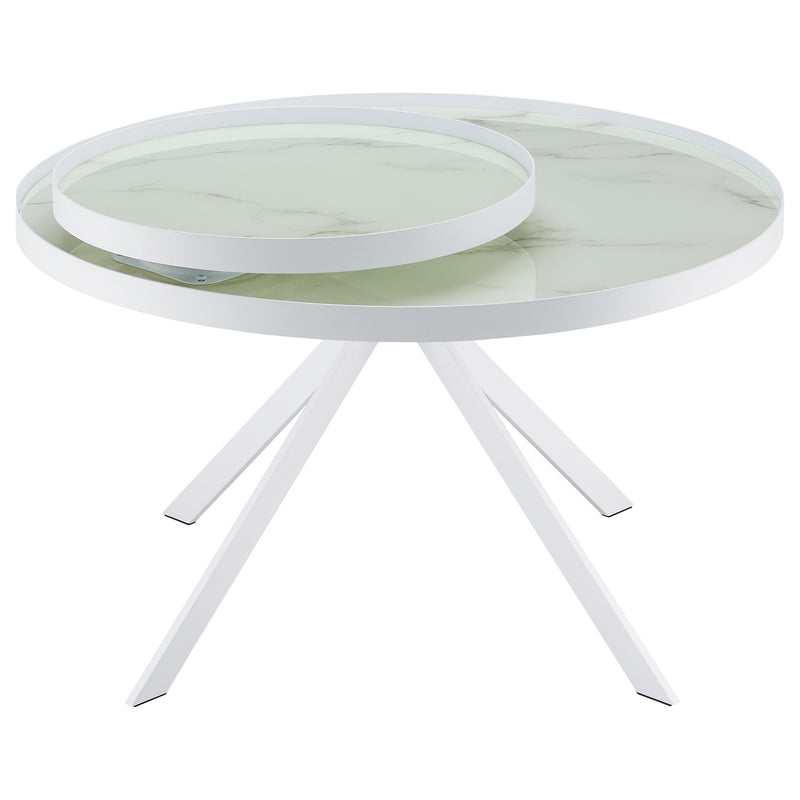 Briggs Round Marble Printed Glass Top Coffee Table Black
