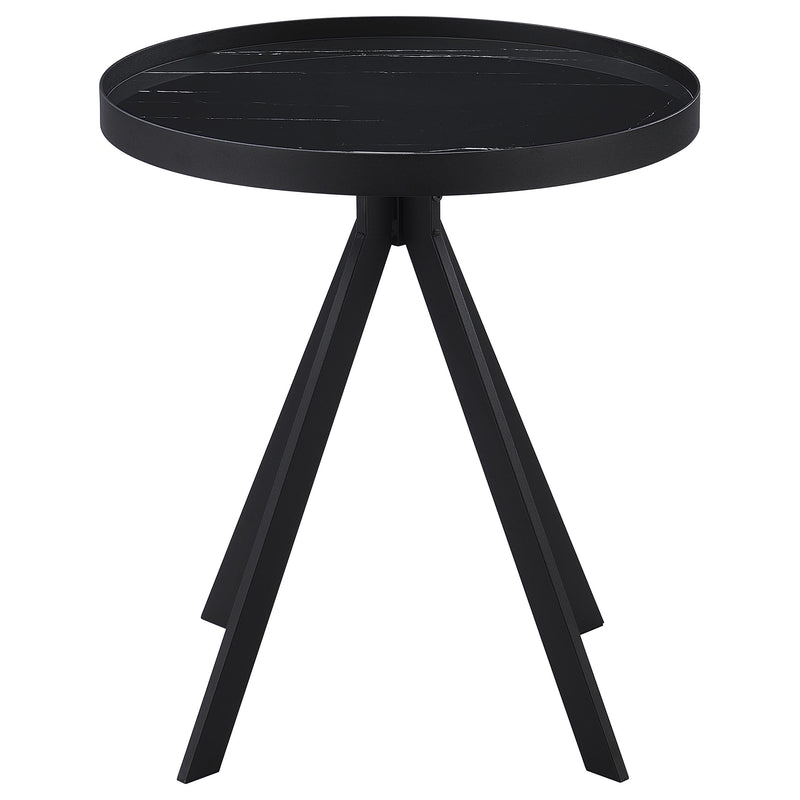 Briggs Round Marble Printed Glass Top End Side Table White