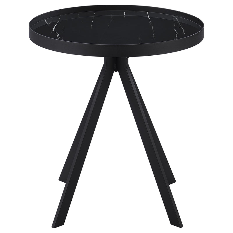 Briggs Round Marble Printed Glass Top End Side Table White
