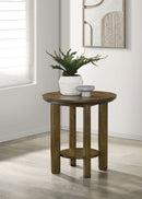 Ottowa Round Wood Side End Table with Shelf Brown