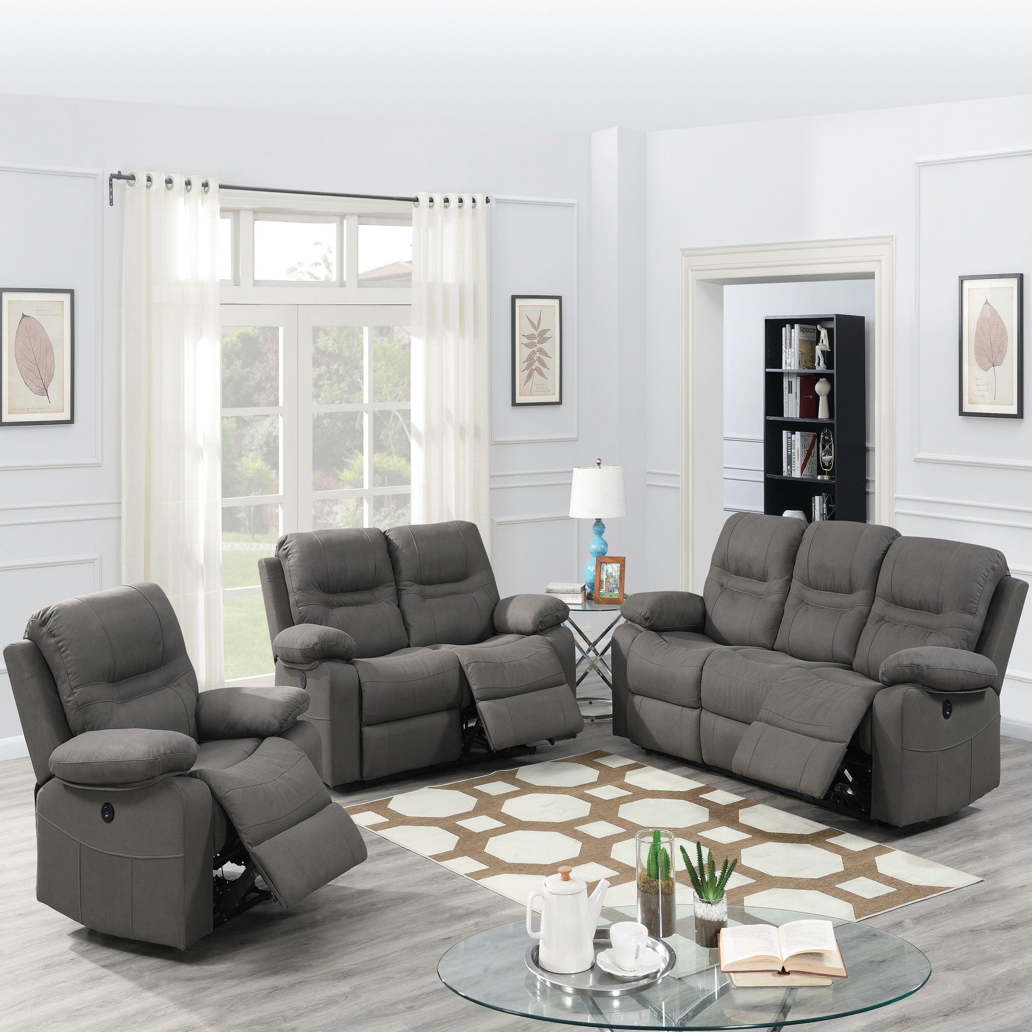 Modern Contemporary Power Reclining Sofa With USB Port