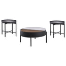 Ozella  Round Coffee and End Table Set Sandy Black