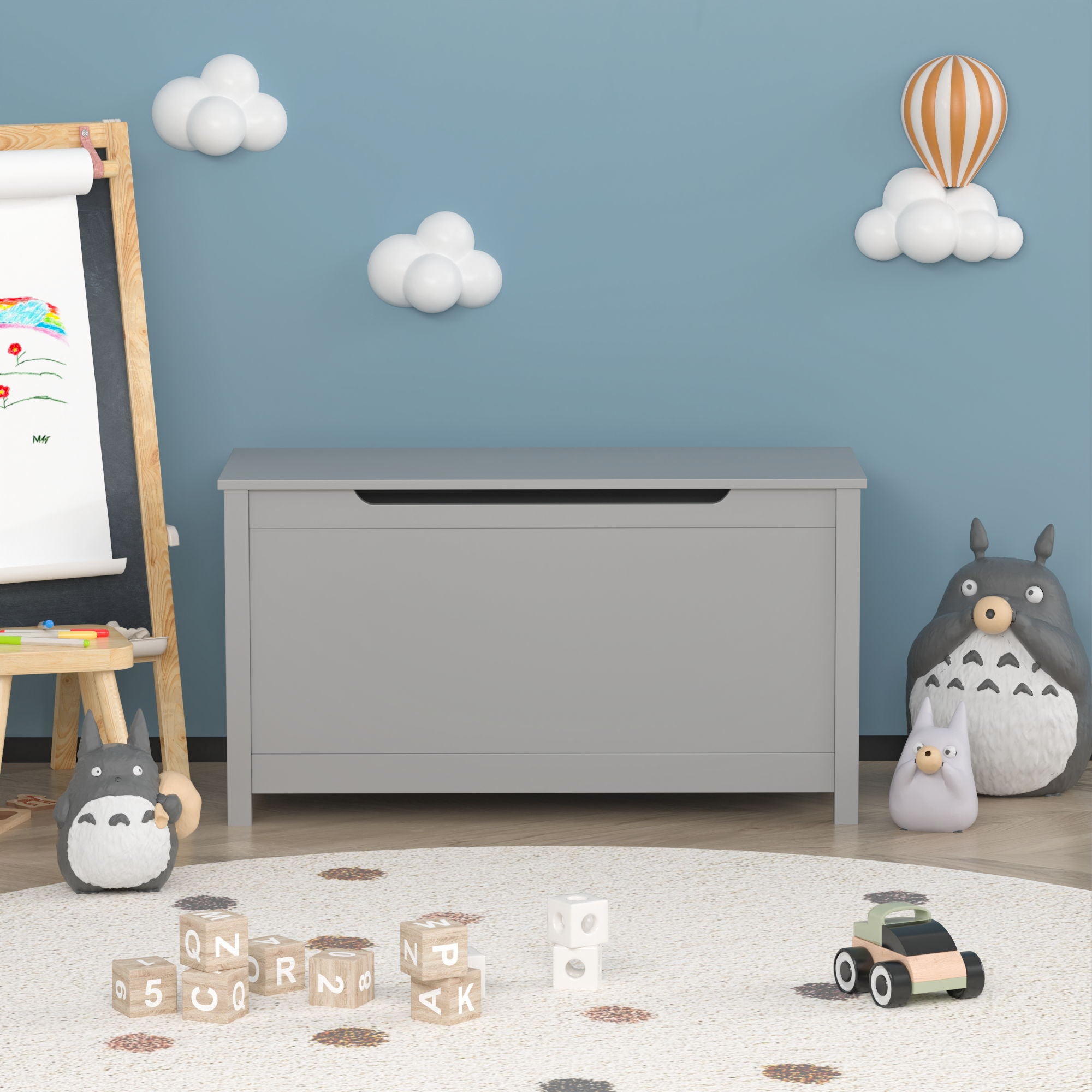 Toy Box Storage With Safety Hinged Lid