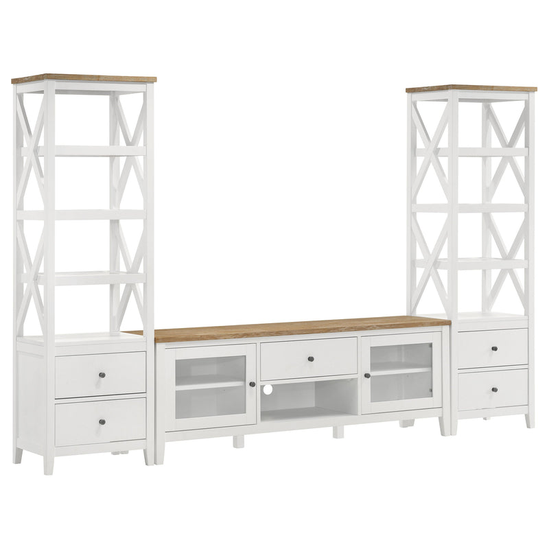 Hollis 2-door Wood 67-inch TV Stand with Drawer Brown and White