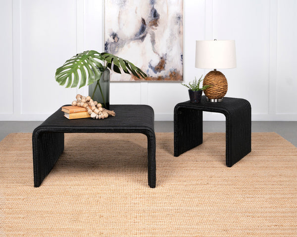 Cahya  Rattan Coffee and End Table Set Black