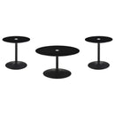 Ganso Round Glass Top Coffee and End Table Set Black