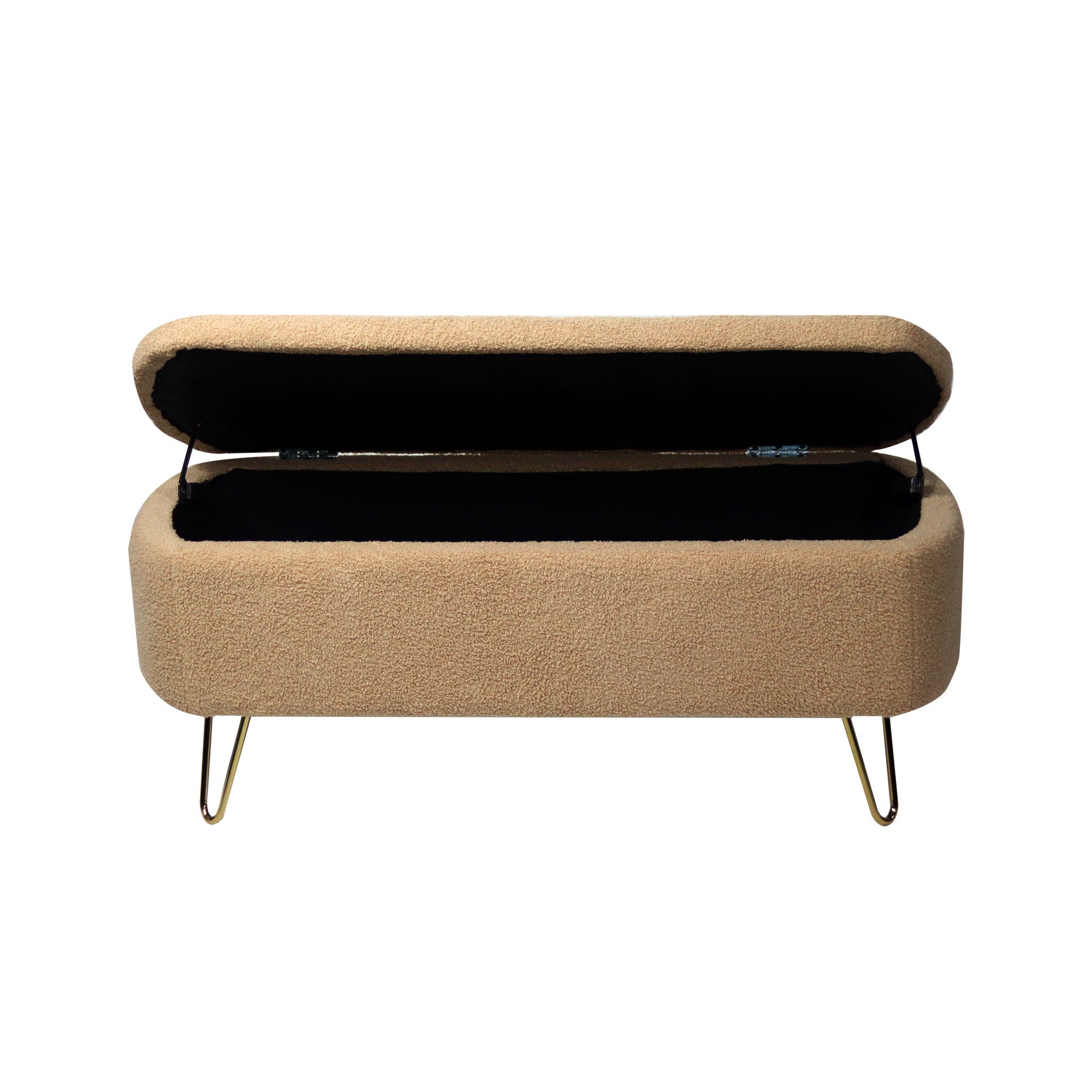 Storage Ottoman Bench For End Of Bed Legs, Modern Camel Faux Fur Entryway Bench Upholstered Padded With Storage For Living Room Bedroom